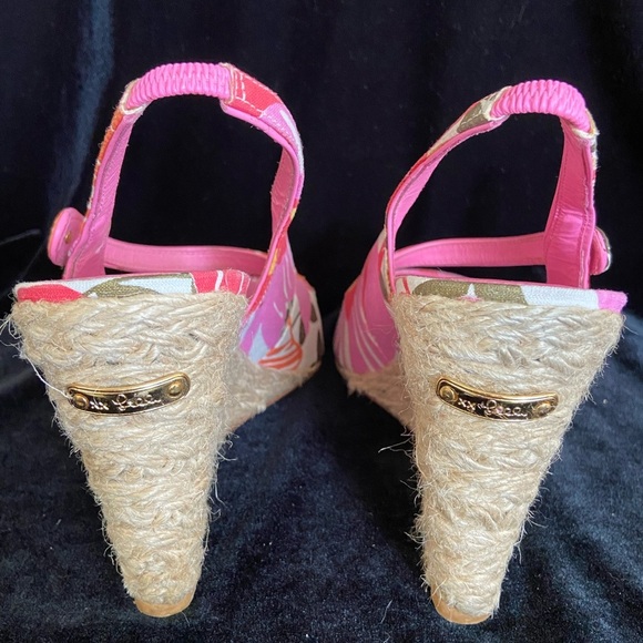 Lilly Pulitzer Espadrille Sling Back Wedge Logo Pink Floral Peep Toe sz 9M - Picture 5 of 13